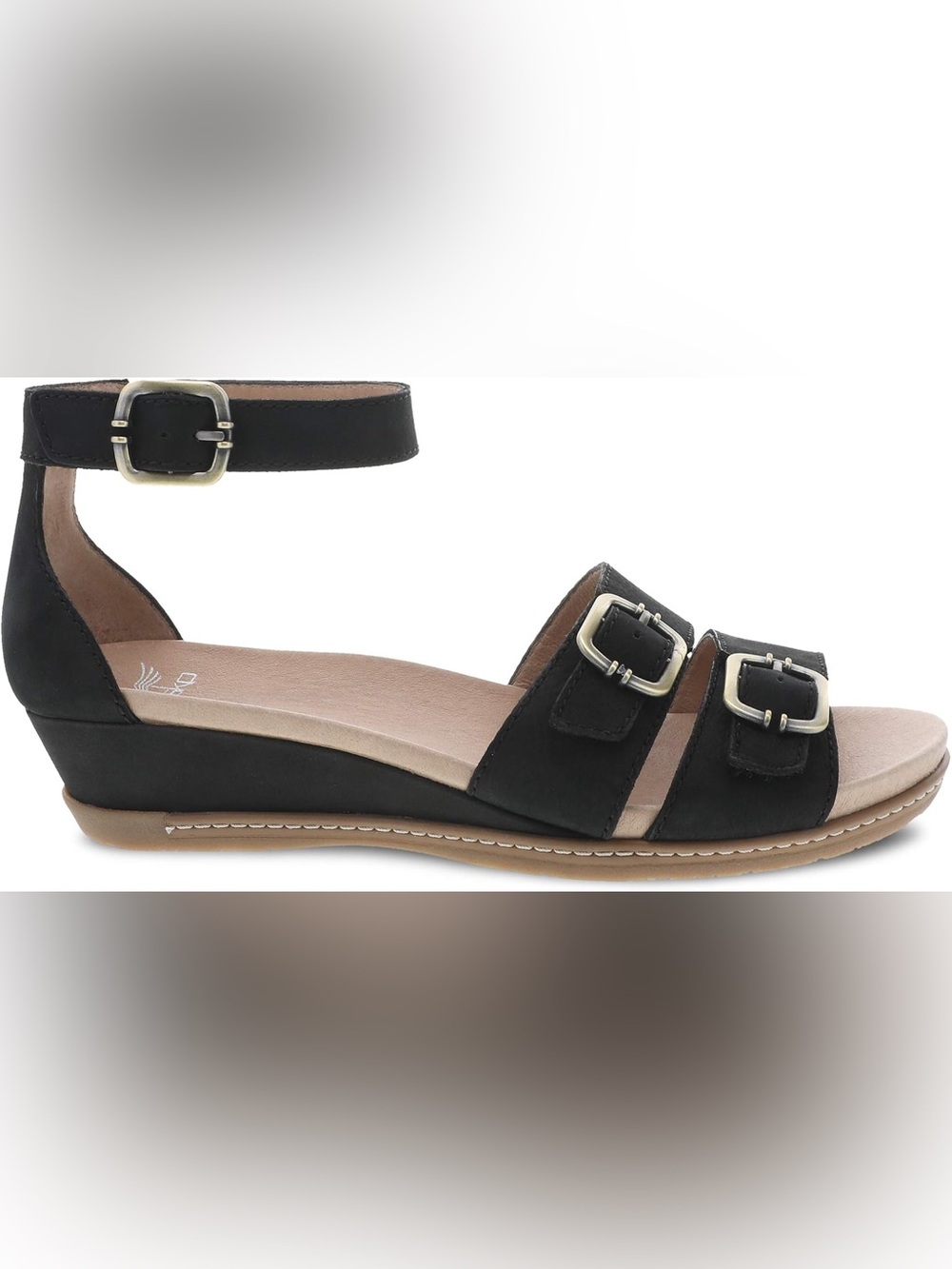 Dansko Women's Astrid black milled nubuck wedge sandals 37 (6.5-7)